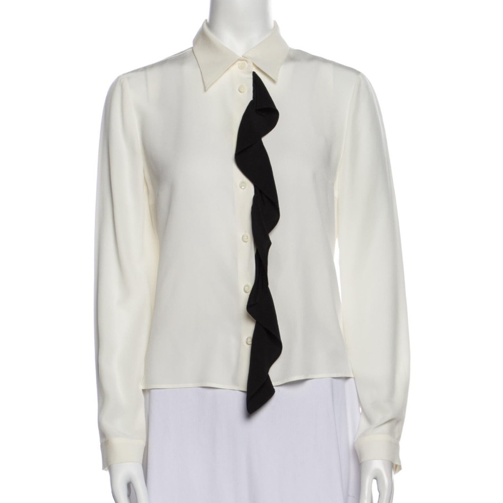 Prada Women’s 100% Silk White & Black Blouse (Size 40)